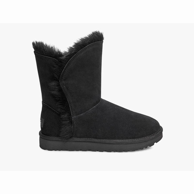 Botas UGG Classic Short Fluff High-Low Mulher Pretas | PT-QCMOE